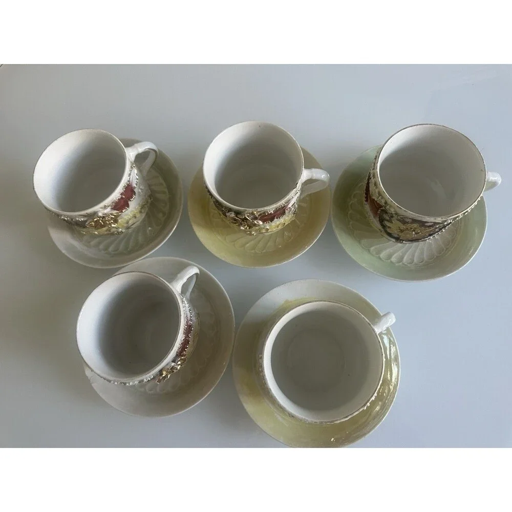 Unmarked Porcelain Floral Gold Trim 5 Cup & Saucer Sets Germany MPN 28